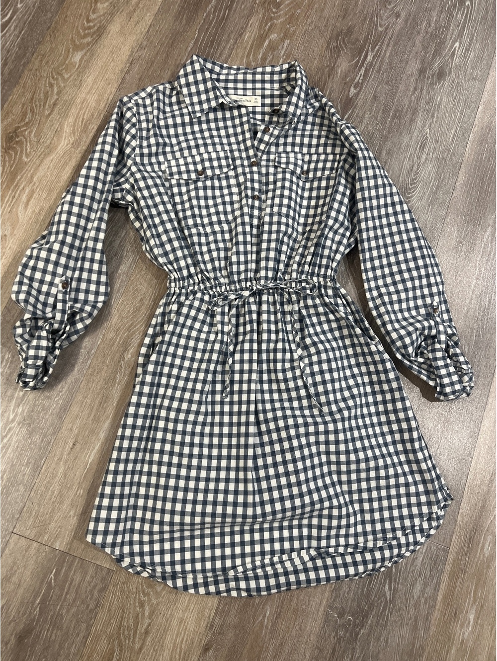 Abercrombie & Fitch Women's Blue and White Checkered Shirt Dress XS